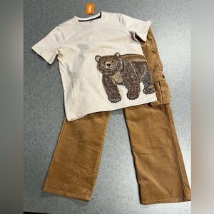 Gymboree Bear Embroidered Graphic T-Shirt and Corduroy Pants Set—Size 7
